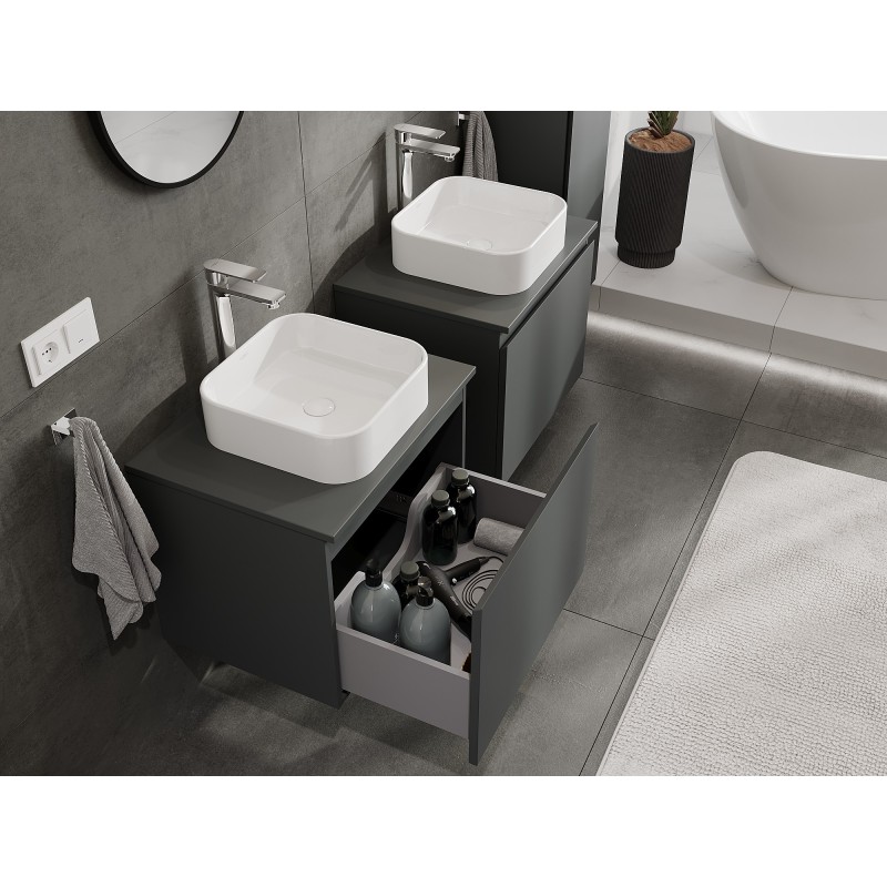 Mexen Orio mueble de baño bajo lavabo de 60 cm con encimera, 1 cajón, grafito mate - 91A10-06047-1-BFC66