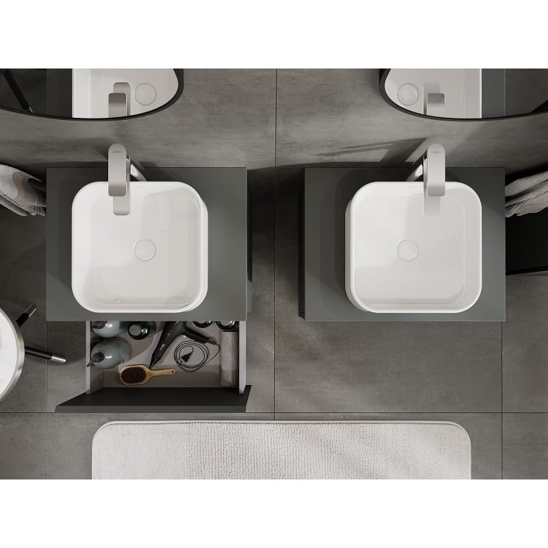 Mexen Orio 60 cm Bathroom Cabinet with Countertop, 1 Drawer, Matte Graphite - 91A10-06047-1-BFC66