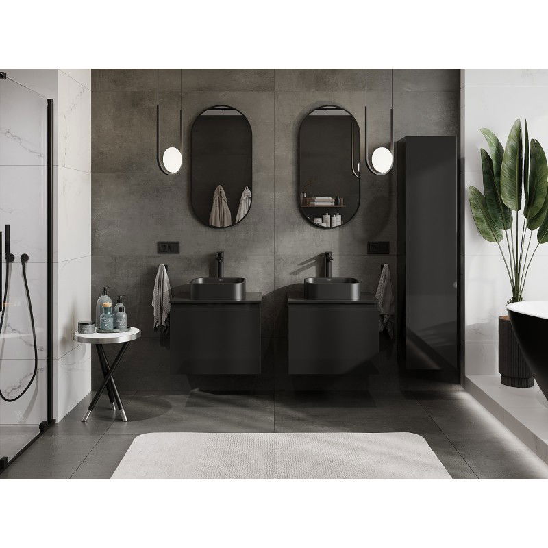 Mexen Orio meuble de salle de bains sous-lavabo 60 cm avec plateau, 1 tiroir, noir brillant - 91A10-06047-1-BFC70