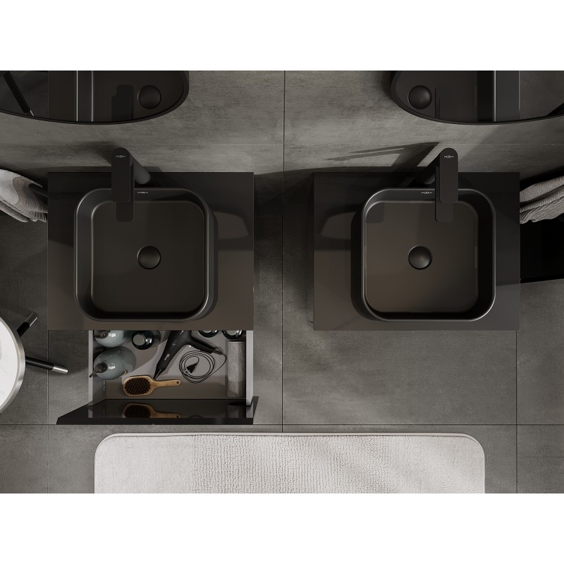 Mexen Orio mueble de baño bajo lavabo 60 cm con encimera, 1 cajón, negro brillo - 91A10-06047-1-BFC70