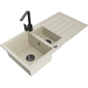 Mexen Andres fregadero de granito de 1,5 senos con escurridor y grifo de cocina Rita, beige - 6515-69-670300-70