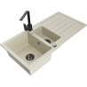 Mexen Andres granite sink 1.5-bowl with drainer and Rita kitchen tap, beige - 6515-69-670300-70