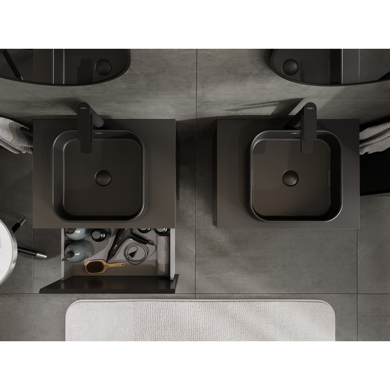 Mexen Orio mueble de baño bajo lavabo 60 cm con encimera, 1 cajón, negro mate - 91A10-06047-1-BFC71