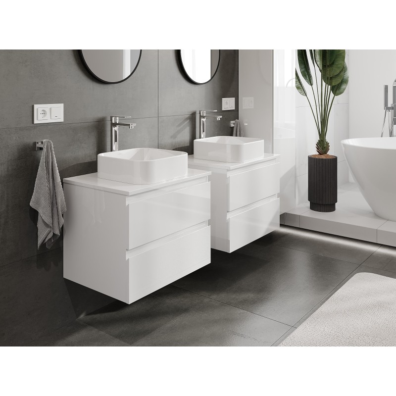 Mexen Orio armario de baño para lavabo de 60 cm con encimera, 2 cajones, blanco brillante - 91A10-06047-2-BFFC00