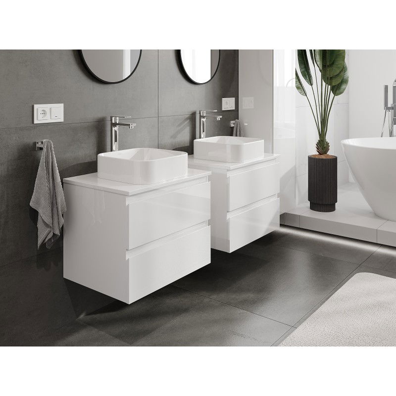 Mexen Orio armoire de salle de bain sous lavabo 60 cm avec plateau, 2 tiroirs, blanc brillant - 91A10-06047-2-BFFC00