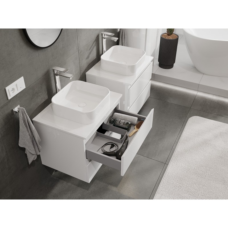 Mexen Orio armario de baño para lavabo de 60 cm con encimera, 2 cajones, blanco brillante - 91A10-06047-2-BFFC00
