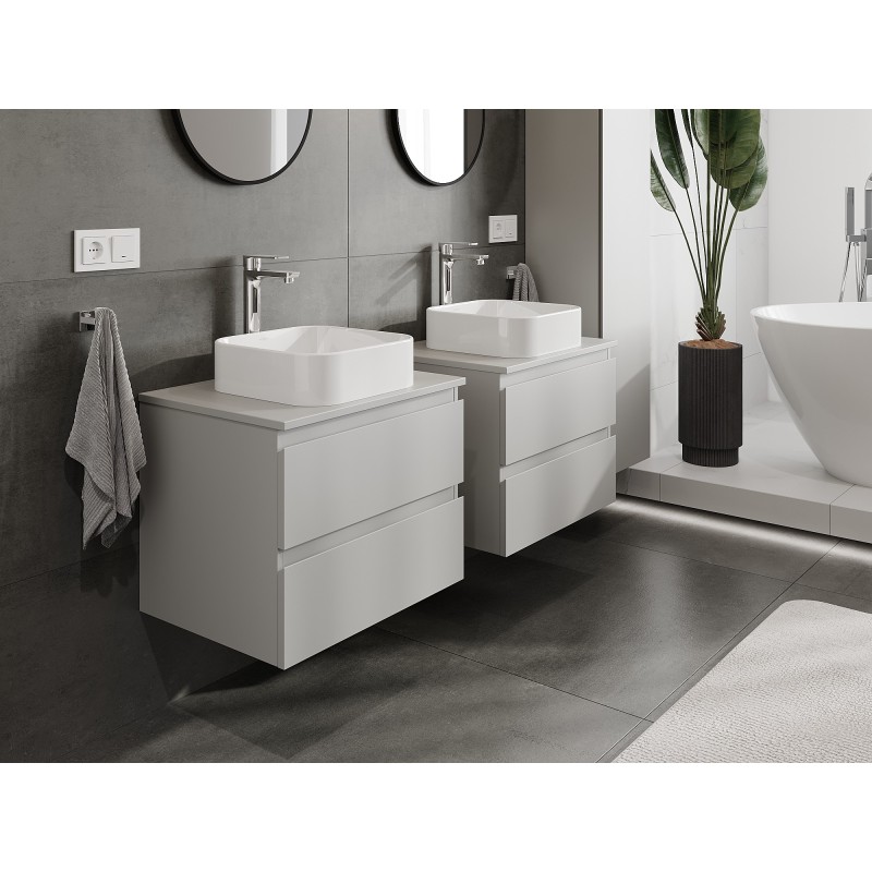 Mexen Orio gabinete de baño bajo lavabo 60 cm con encimera, 2 cajones, gris mate - 91A10-06047-2-BFFC62