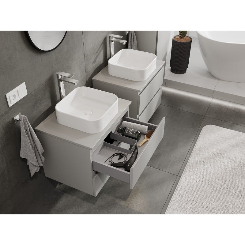 Mexen Orio bathroom cabinet 60 cm with countertop, 2 drawers, grey matte - 91A10-06047-2-BFFC62