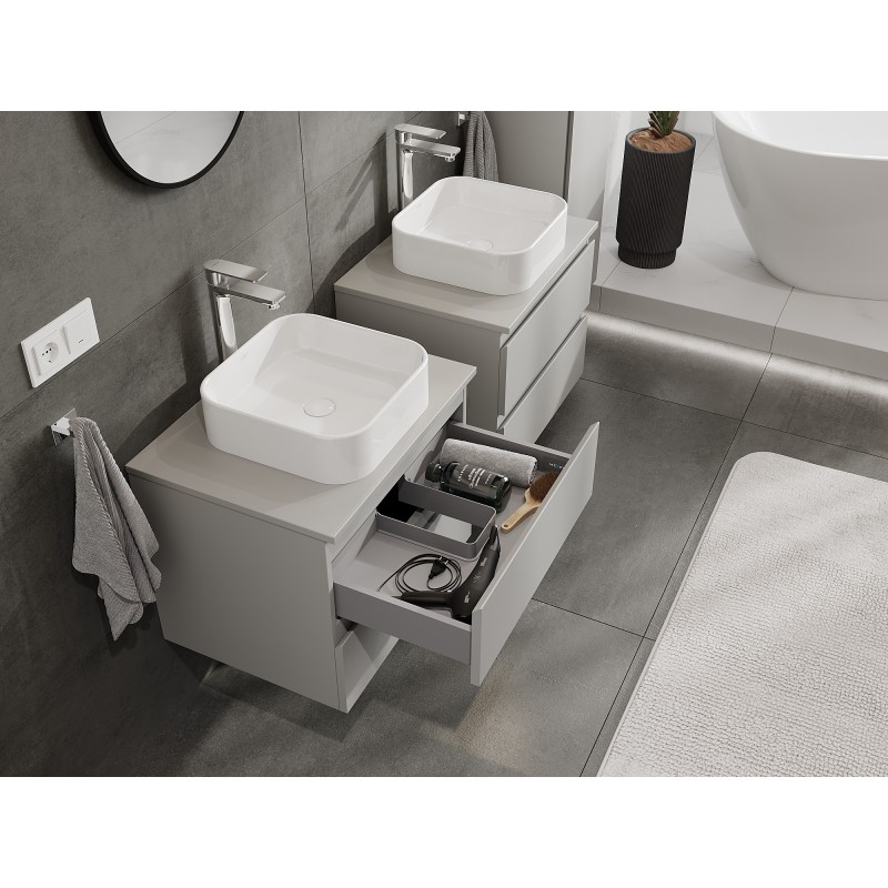 Mexen Orio gabinete de baño bajo lavabo 60 cm con encimera, 2 cajones, gris mate - 91A10-06047-2-BFFC62