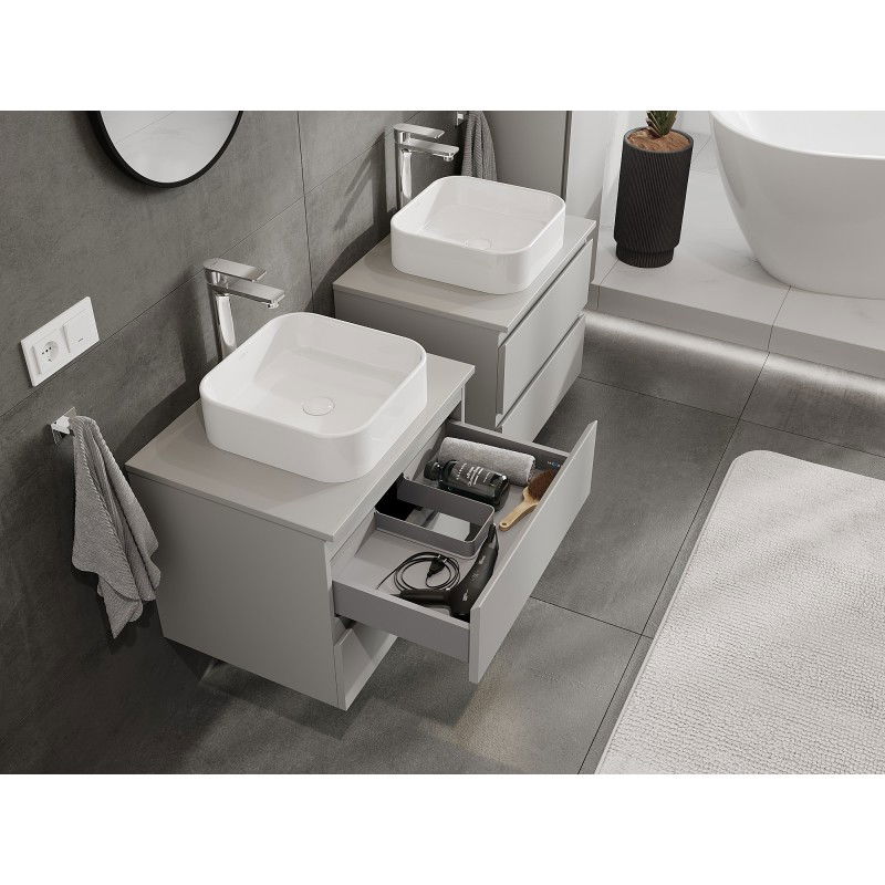 Mexen Orio meuble de salle de bain sous-lavabo 60 cm avec plateau, 2 tiroirs, gris mat - 91A10-06047-2-BFFC62