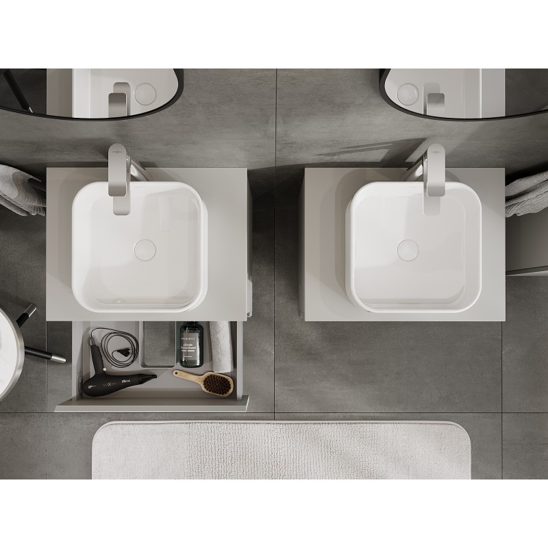 Mexen Orio gabinete de baño bajo lavabo 60 cm con encimera, 2 cajones, gris mate - 91A10-06047-2-BFFC62