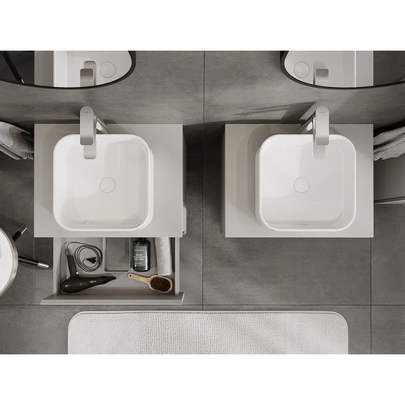 Mexen Orio meuble de salle de bain sous-lavabo 60 cm avec plateau, 2 tiroirs, gris mat - 91A10-06047-2-BFFC62