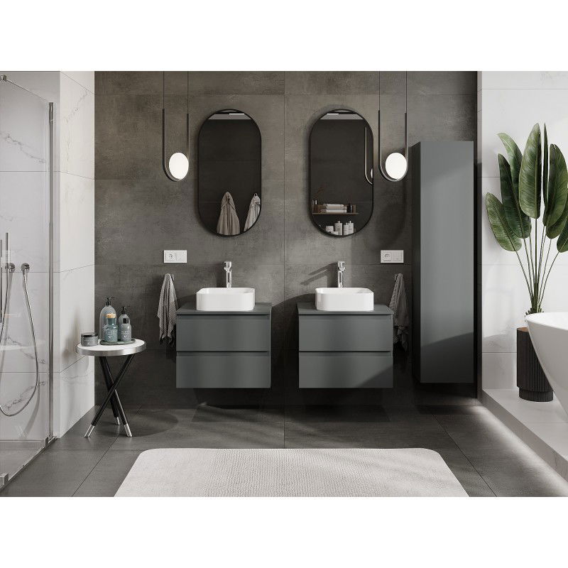 Mexen Orio meuble de salle de bain sous lavabo 60 cm avec plan de travail, 2 tiroirs, graphite mat - 91A10-06047-2-BFFC66