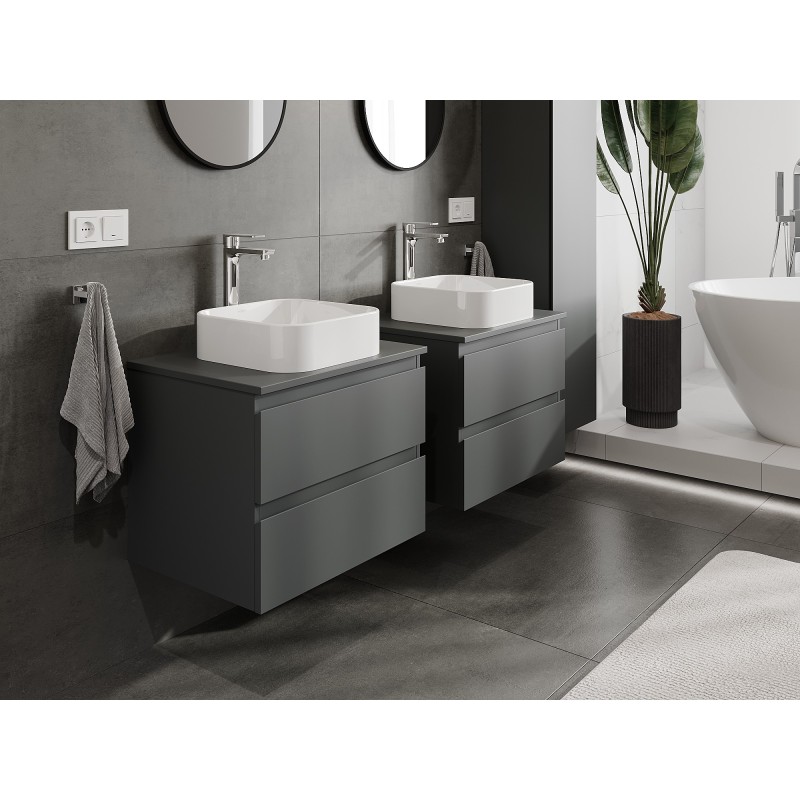 Mexen Orio mobiletto da bagno per lavabo 60 cm con piano, 2 cassetti, grafite opaco - 91A10-06047-2-BFFC66