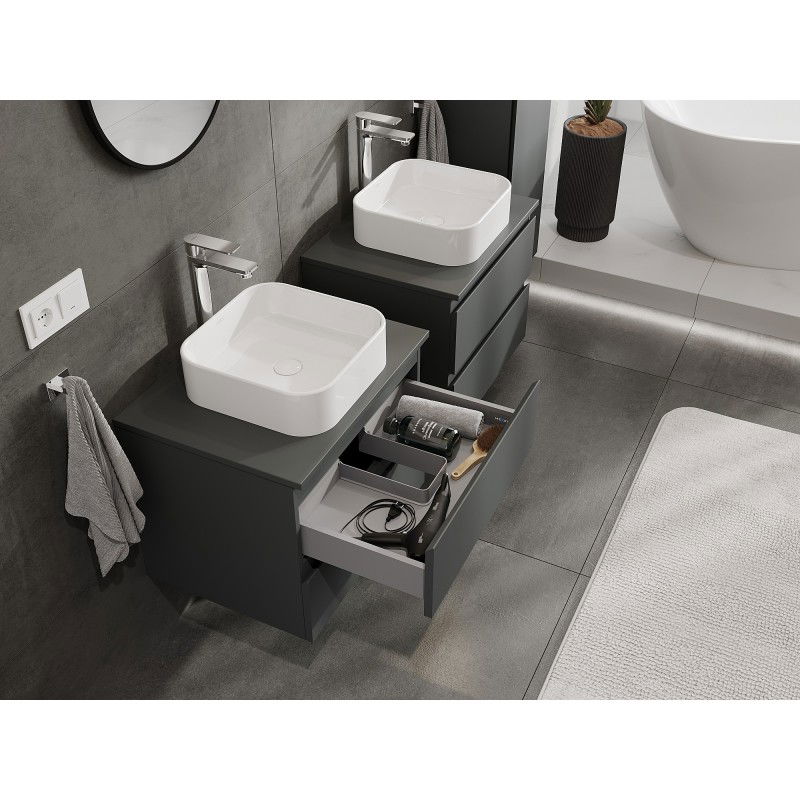 Mexen Orio meuble de salle de bain sous lavabo 60 cm avec plan de travail, 2 tiroirs, graphite mat - 91A10-06047-2-BFFC66