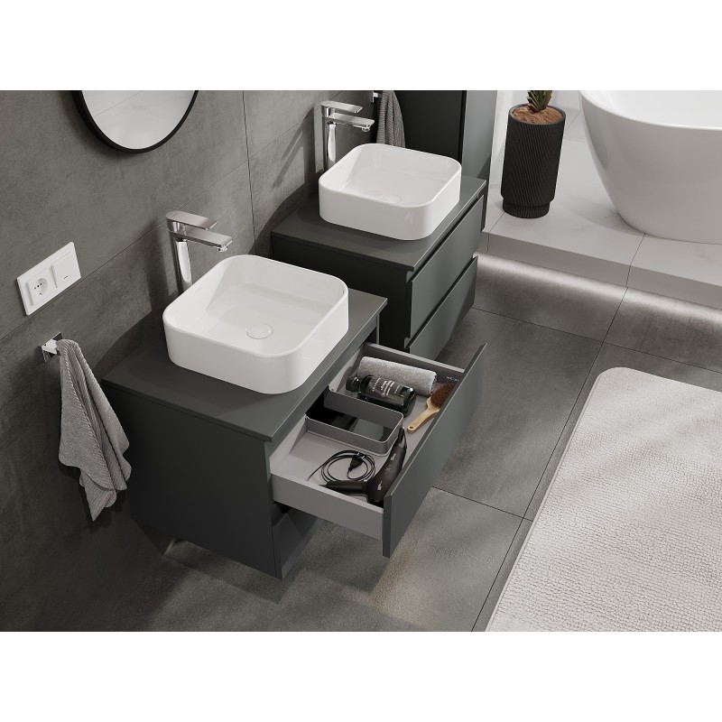 Mexen Orio mobiletto da bagno per lavabo 60 cm con piano, 2 cassetti, grafite opaco - 91A10-06047-2-BFFC66