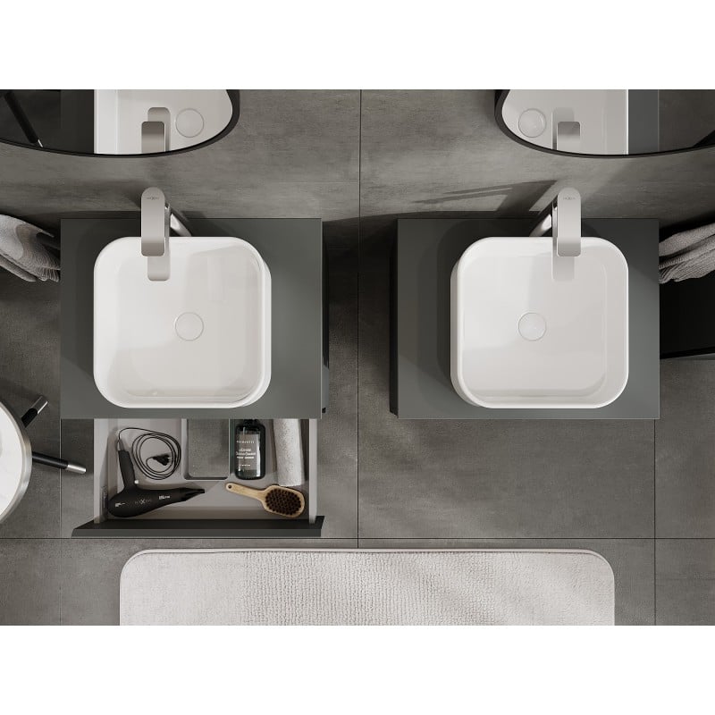 Mexen Orio Badezimmerunterschrank 60 cm mit Arbeitsplatte, 2 Schubladen, matt Graphit - 91A10-06047-2-BFFC66