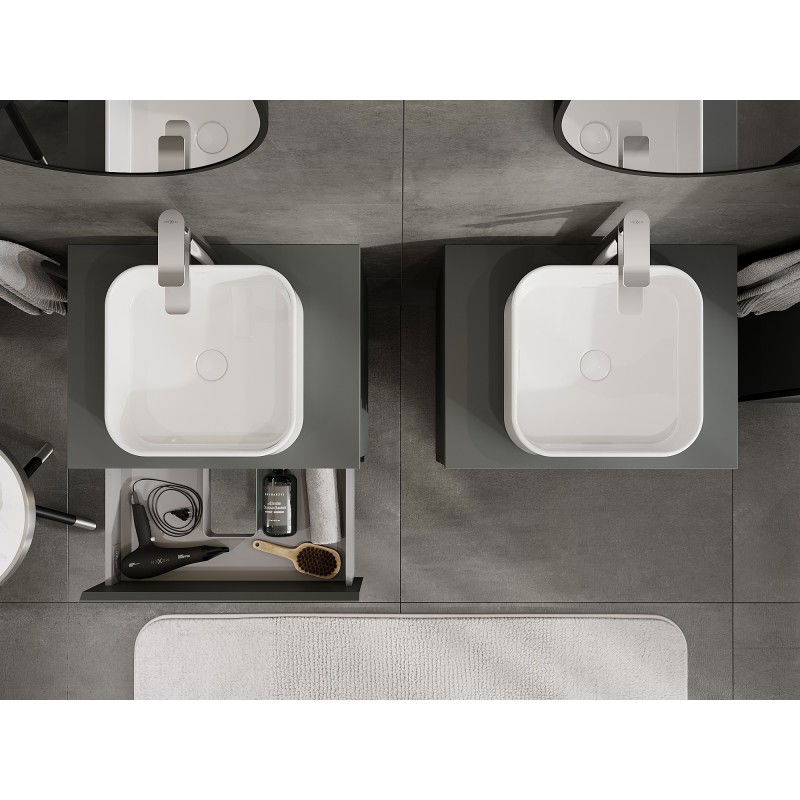 Mexen Orio bathroom cabinet under sink 60 cm with countertop, 2 drawers, matte graphite - 91A10-06047-2-BFFC66