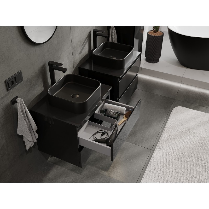 Mexen Orio mobiletto da bagno sotto il lavandino 60 cm con piano, 2 cassetti, nero lucido - 91A10-06047-2-BFFC70