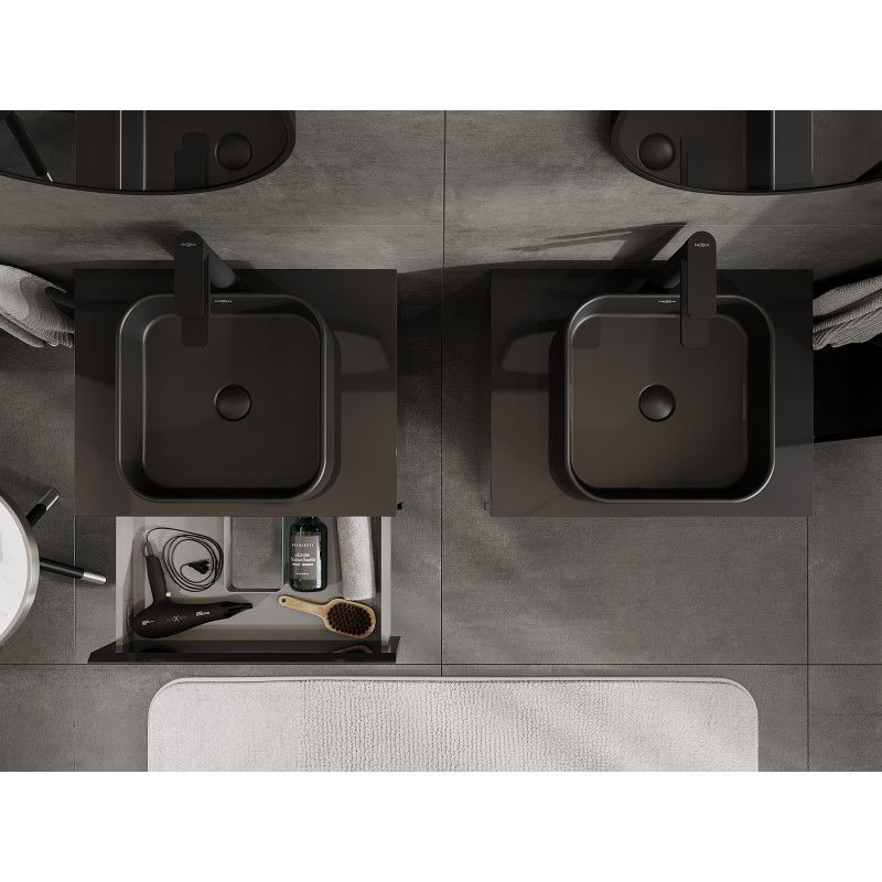 Mexen Orio Badezimmer-Unterschrank 60 cm mit Arbeitsplatte, 2 Schubladen, schwarz glänzend - 91A10-06047-2-BFFC70