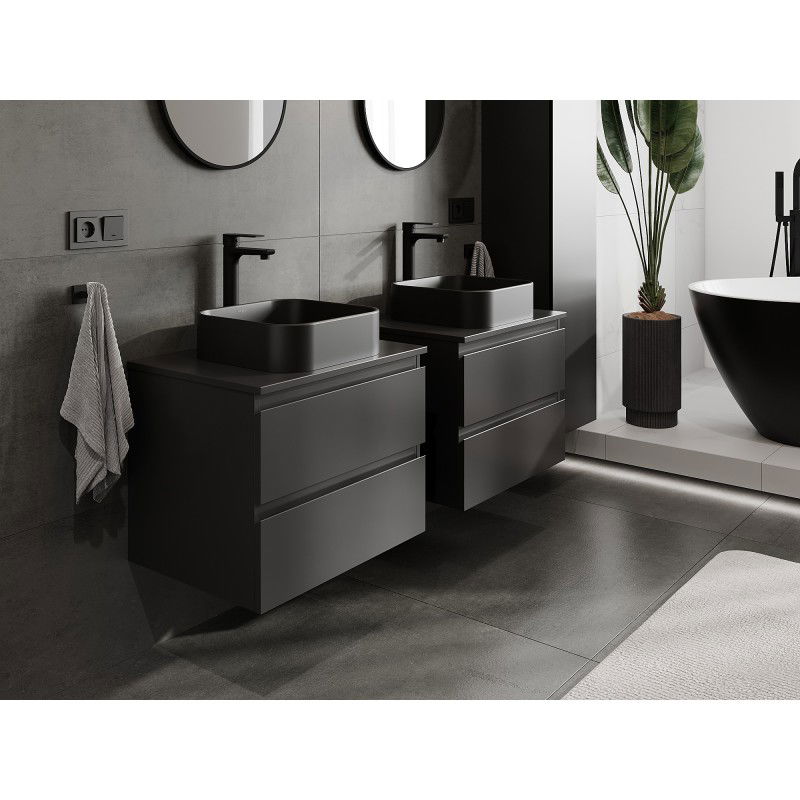 Mexen Orio bathroom cabinet for washbasin 60 cm with countertop, 2 drawers, black matt - 91A10-06047-2-BFFC71