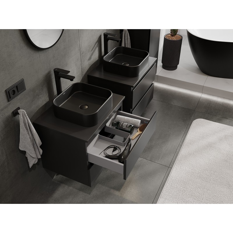 Mexen Orio mobile bagno con piano lavabo 60 cm, 2 cassetti, nero opaco - 91A10-06047-2-BFFC71