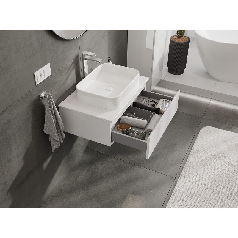 Mexen Orio armario de baño bajo lavabo 70 cm con encimera, 1 cajón, blanco brillo - 91A10-07023-1-BFC00