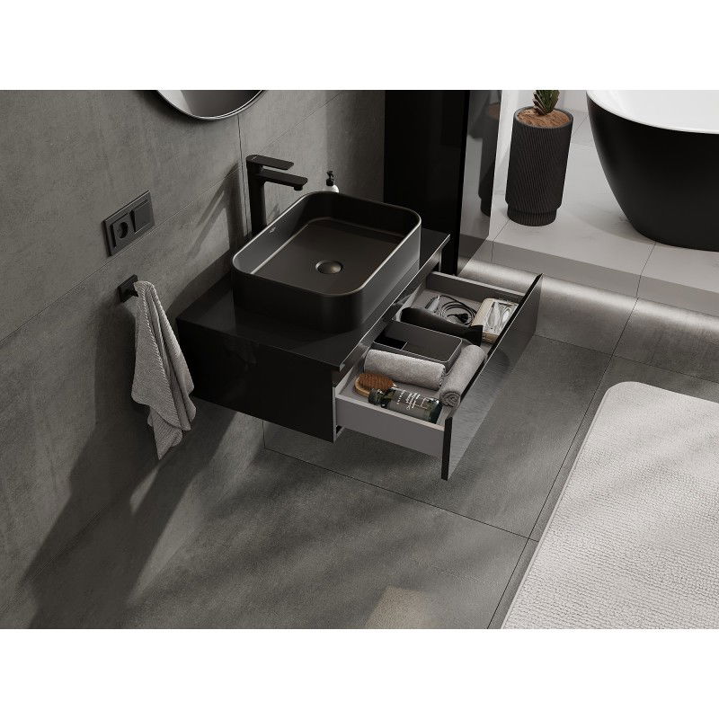 Mexen Orio meuble de salle de bain sous-lavabo 70 cm avec plan de travail, 1 tiroir, noir brillant - 91A10-07023-1-BFC70