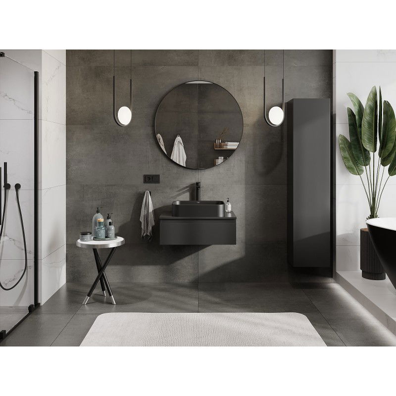 Mexen Orio Buedemschaf ënner de Lavabo 70 cm mat Uewerfläch, 1 Tirang, schwaarz matt - 91A10-07023-1-BFC71