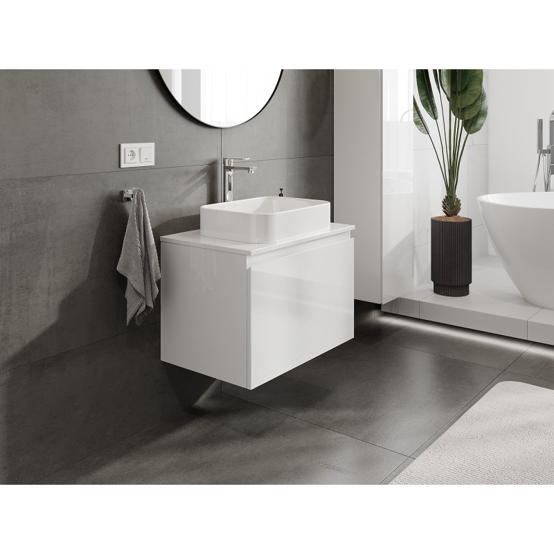 Mexen Orio armario de baño para lavabo de 70 cm con encimera, 1 cajón, blanco brillo - 91A10-07047-1-BFC00
