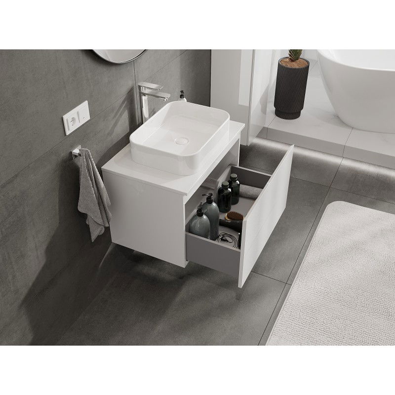 Mexen Orio bathroom cabinet for washbasin 70 cm with countertop, 1 drawer, white gloss - 91A10-07047-1-BFC00