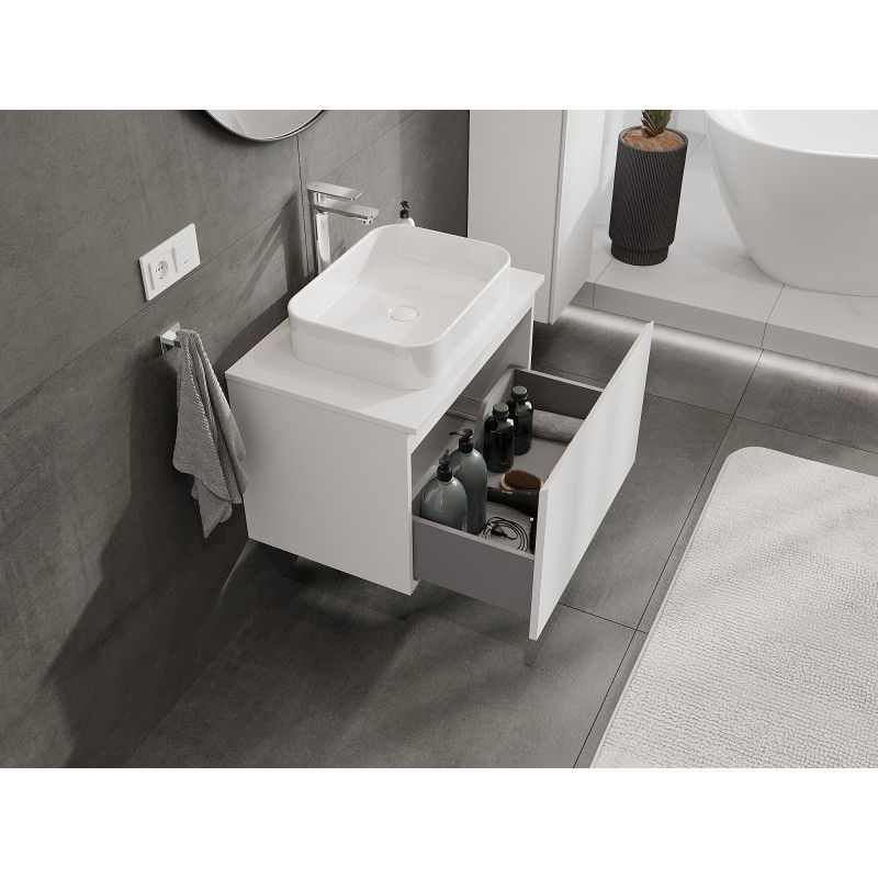 Mexen Orio bathroom cabinet for sink, 70 cm with countertop, 1 drawer, white matt - 91A10-07047-1-BFC01