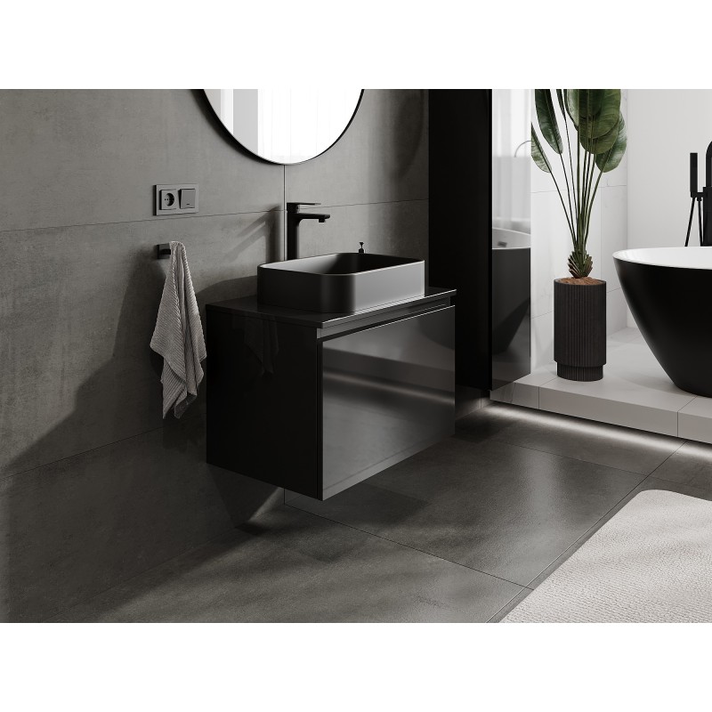 Mexen Orio armario de baño para lavabo 70 cm con encimera, 1 cajón, negro brillante - 91A10-07047-1-BFC70