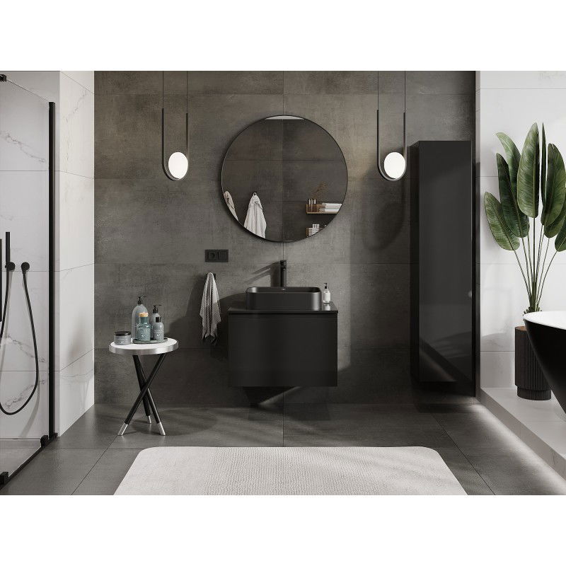 Mexen Orio meuble de salle de bain sous-lavabo 70 cm avec plateau, 1 tiroir, noir brillant - 91A10-07047-1-BFC70