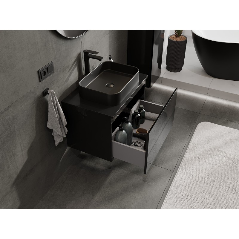 Mexen Orio mobile da bagno sospeso 70 cm con piano, 1 cassetto, nero lucido - 91A10-07047-1-BFC70