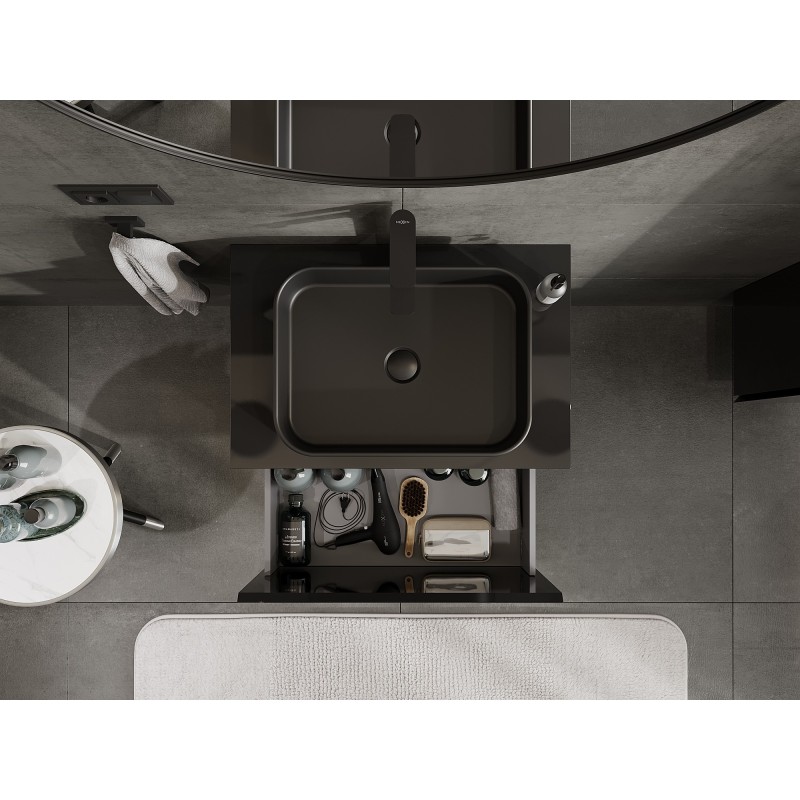 Mexen Orio badkamerkast onder wastafel 70 cm met blad, 1 lade, zwart glanzend - 91A10-07047-1-BFC70