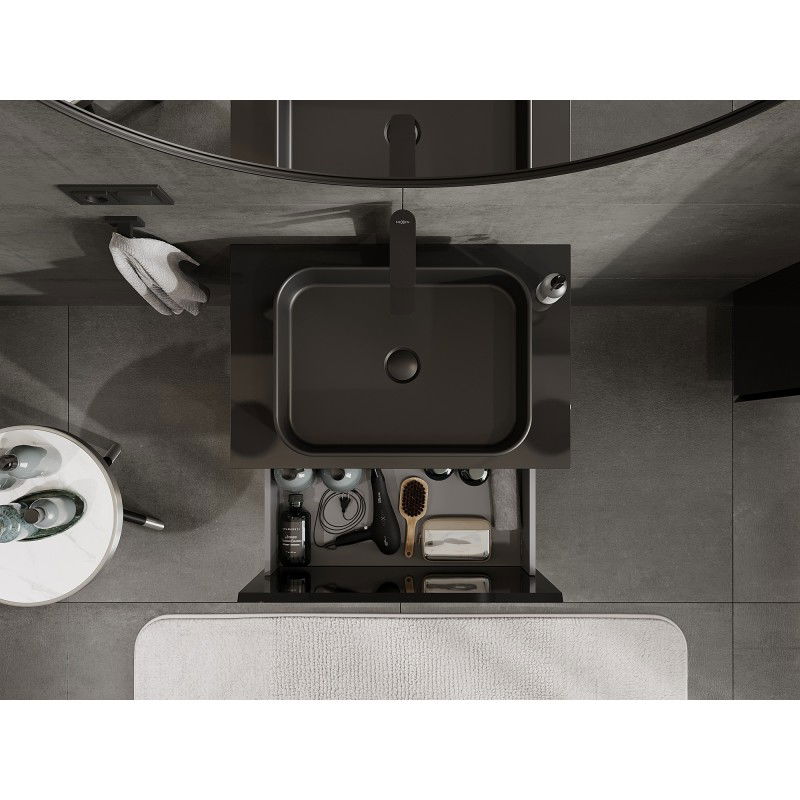 Mexen Orio meuble de salle de bain sous-lavabo 70 cm avec plateau, 1 tiroir, noir brillant - 91A10-07047-1-BFC70