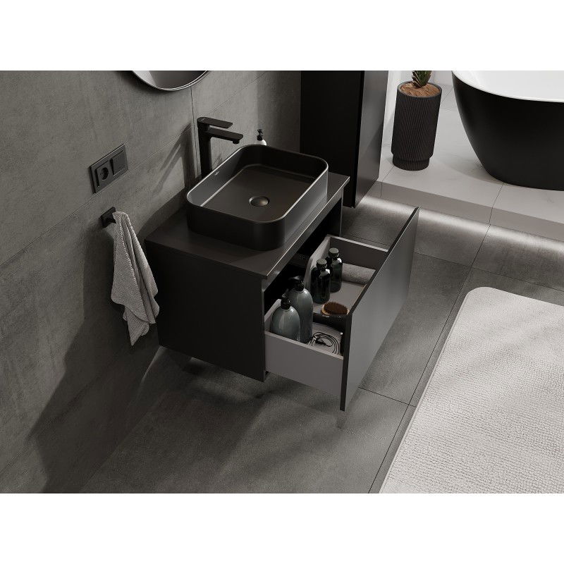 Mexen Orio meuble de salle de bain sous-vasque 70 cm avec plateau, 1 tiroir, noir mat - 91A10-07047-1-BFC71