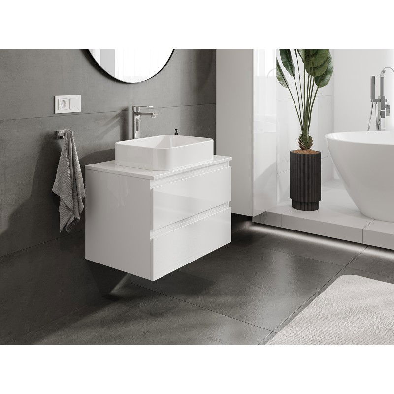 Mexen Orio Buedzëmmerëscht ënnerëm Lavabo 70 cm mat Uewerfläch, 2 Schief, wäiss Glanz - 91A10-07047-2-BFFC00