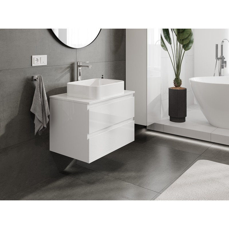 Mexen Orio mobile da bagno sospeso 70 cm con piano, 2 cassetti, bianco lucido - 91A10-07047-2-BFFC00