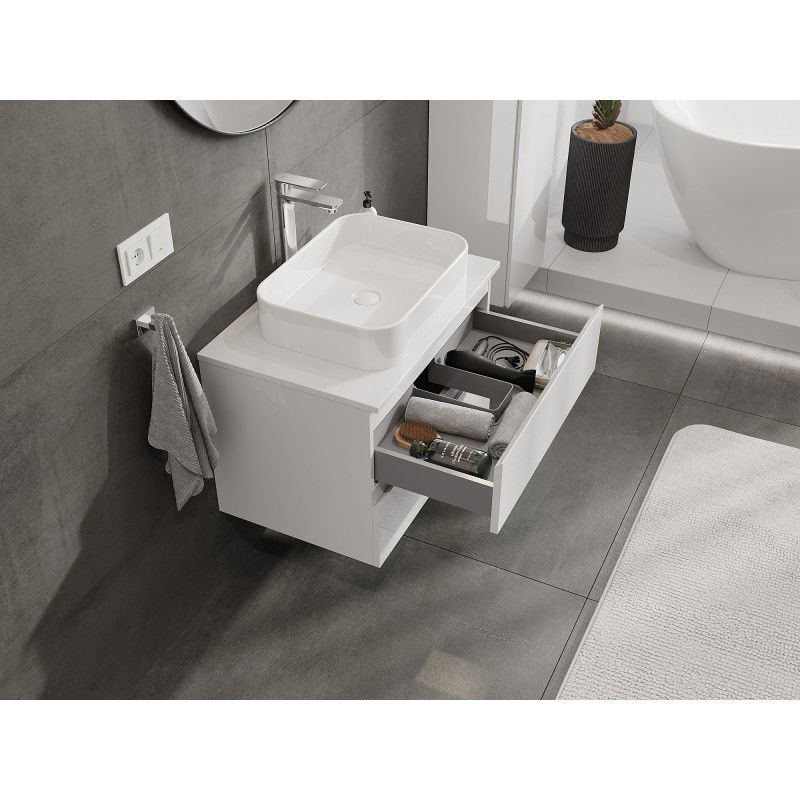 Mexen Orio Buedzëmmerëscht ënnerëm Lavabo 70 cm mat Uewerfläch, 2 Schief, wäiss Glanz - 91A10-07047-2-BFFC00