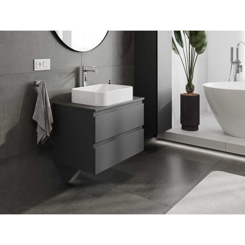 Mexen Orio gabinete de baño bajo lavabo de 70 cm con encimera, 2 cajones, grafito mate - 91A10-07047-2-BFFC66