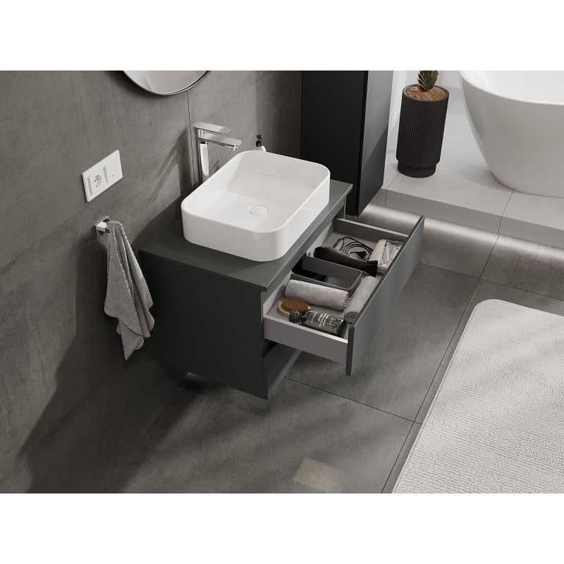 Mexen Orio szafka łazienkowa podumywalkowa 70 cm z blatem, 2 szuflady, grafit mat - 91A10-07047-2-BFFC66