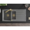 Mexen Andres granieten spoelbak 1,5-kamer met afdruiprek en keukenmengkraan Rita, grijs - 6515-71-670300-50