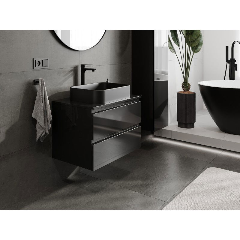 Mexen Orio meuble de salle de bains sous lavabo 70 cm avec plateau, 2 tiroirs, noir brillant - 91A10-07047-2-BFFC70