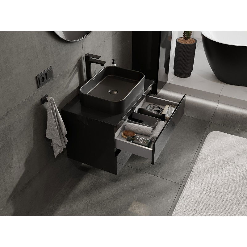 Mexen Orio Buedzëmmer Schaf mat Uewerfläch 70 cm mat Plack, 2 Schief, schwaarz glänzend - 91A10-07047-2-BFFC70