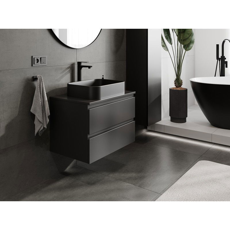 Mexen Orio meuble de salle de bain sous-vasque 70 cm avec plateau, 2 tiroirs, noir mat - 91A10-07047-2-BFFC71