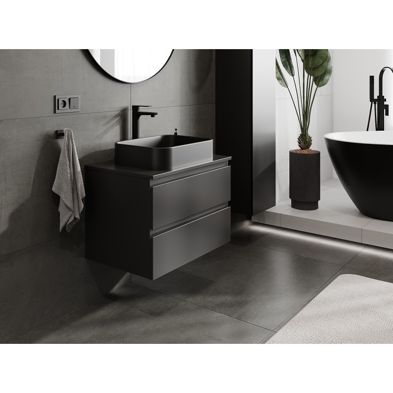 Mexen Orio mobile bagno sottolavabo 70 cm con piano, 2 cassetti, nero opaco - 91A10-07047-2-BFFC71