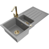 Mexen Andres granite sink 1.5-bowl with drainer and kitchen faucet Rita, gray - 6515-71-670300-50