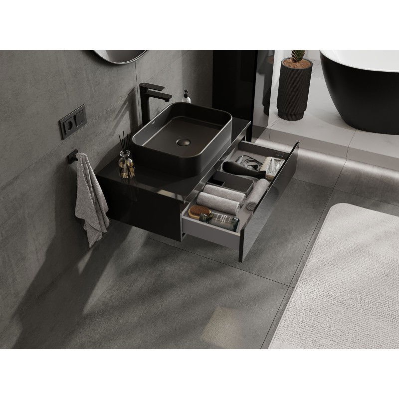 Mexen Orio armoire de salle de bain sous lavabo 80 cm avec plateau, 1 tiroir, noir brillant - 91A10-08023-1-BFC70